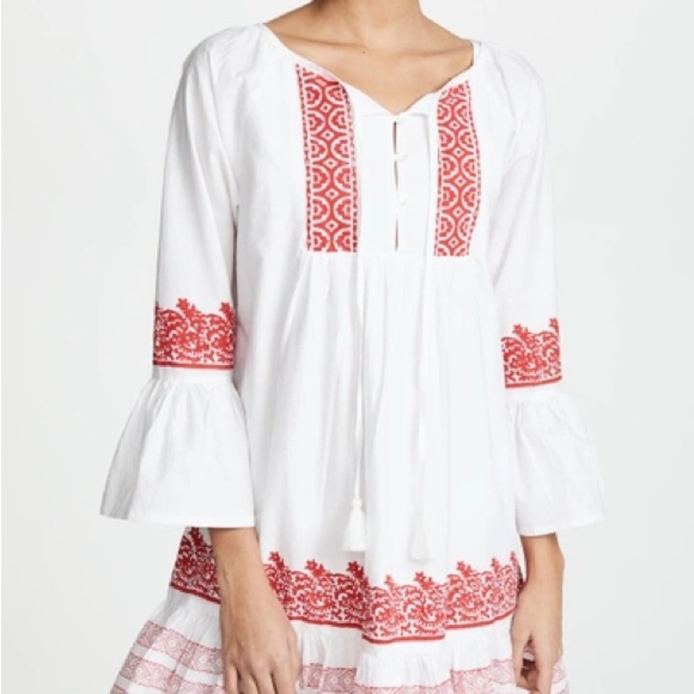 Roberta Roller Rabbit White and Red Embroidered Tunic